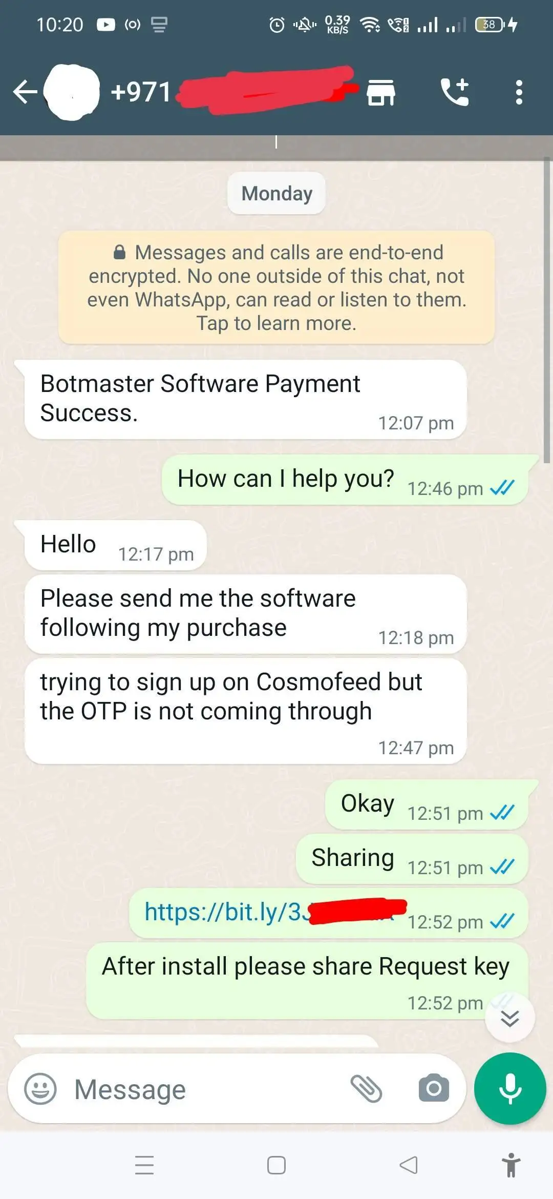 BotMaster customer payment proof screenshot 1